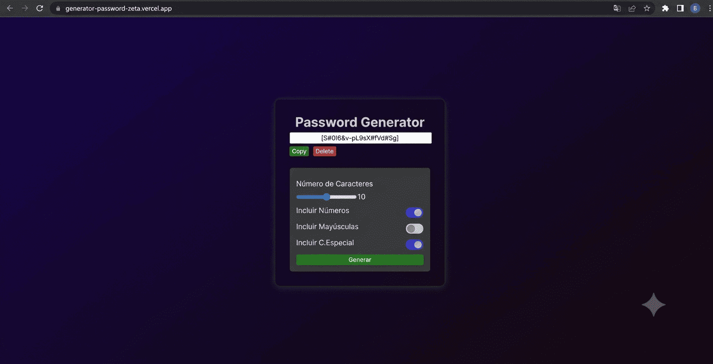 Vista previa del proyecto Generador de contraseñas