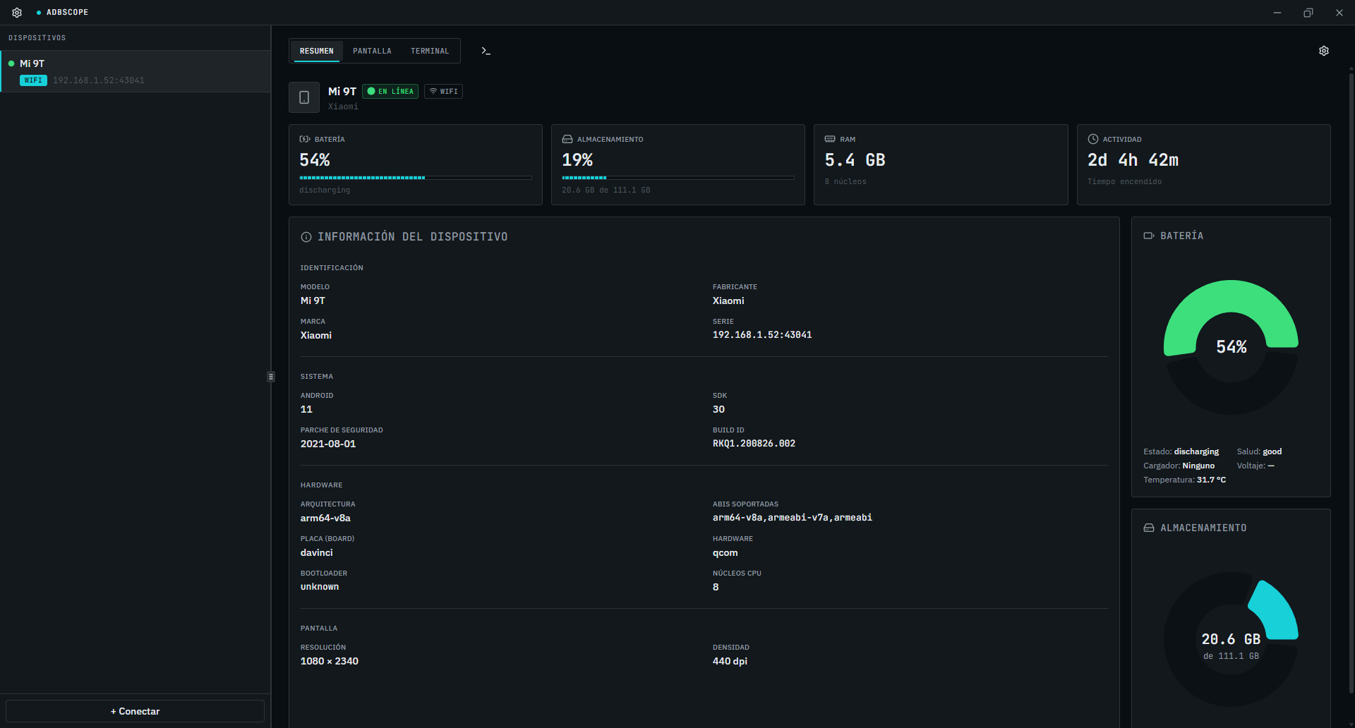 Vista previa del proyecto ADBscope — App desktop